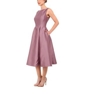 Adrianna Papell Mikado dusty rose mauve tea length fit flare midi dress 10